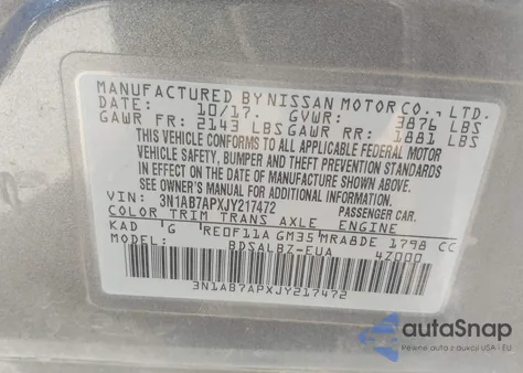 2018 Nissan Sentra S из США, поврежденный, VIN 3N1AB7APXJY217472